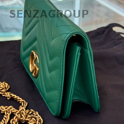 Gucci Marmont Green Gold Buckle WOC Chain Shoulder Crossbody Bag