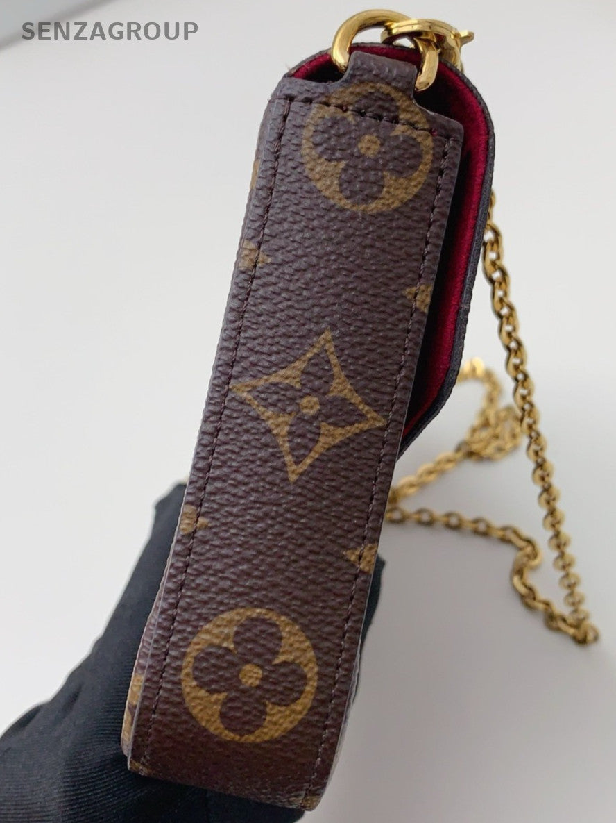 Louis Vuitton Monogram Chain Shoulder Bag Clutch Brown Gold Women Classic