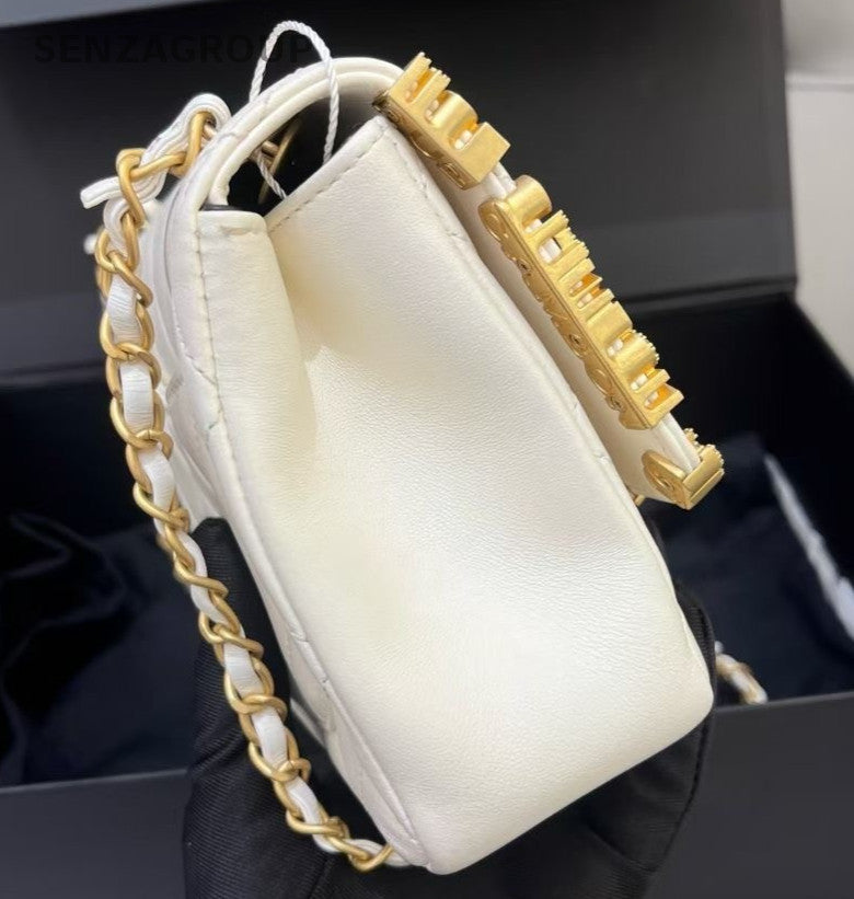 Chanel Chain 2Way Shoulder Bag Crossbody White Gold Diamond Women Classic