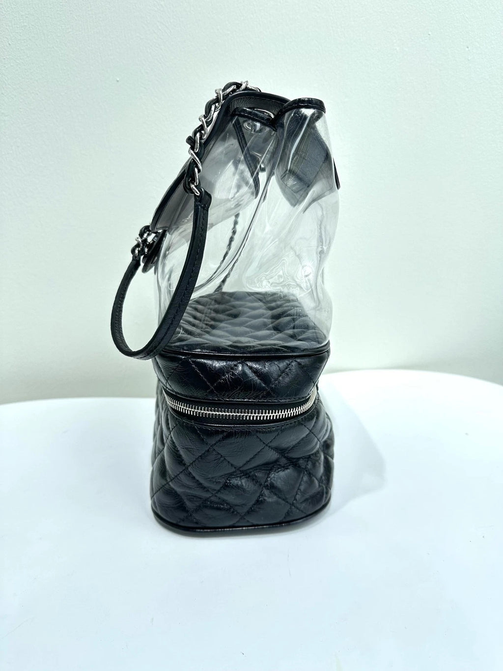 Authentic CHANEL Black Silver PVC Transparent Jelly Shoulder Bag For Women