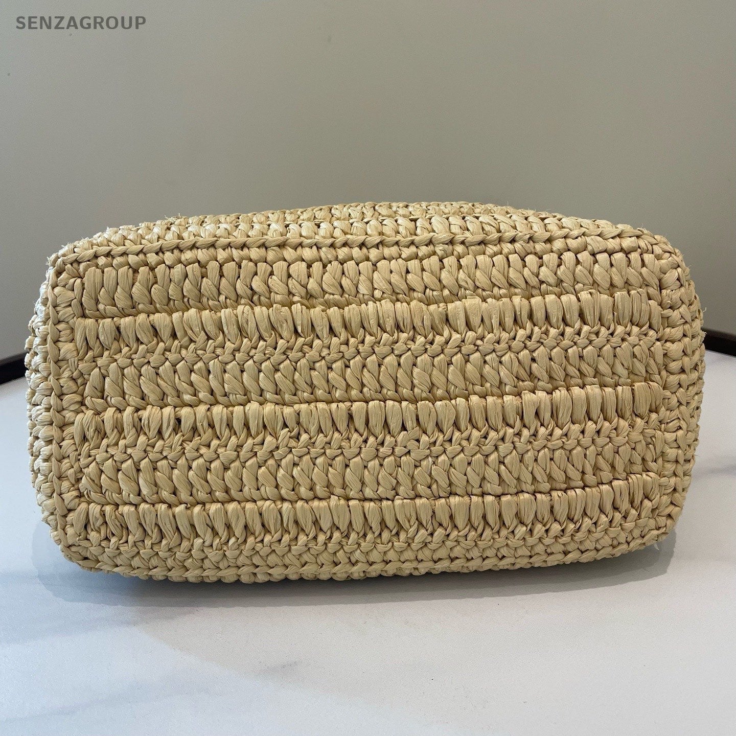 Prada Raffia Tote Top Handle Bag Beige Black Used Women Classic Fashion