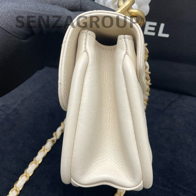Chanel Beige Quilted Saddle Bag with Gold Chain Strap - Classic Women's