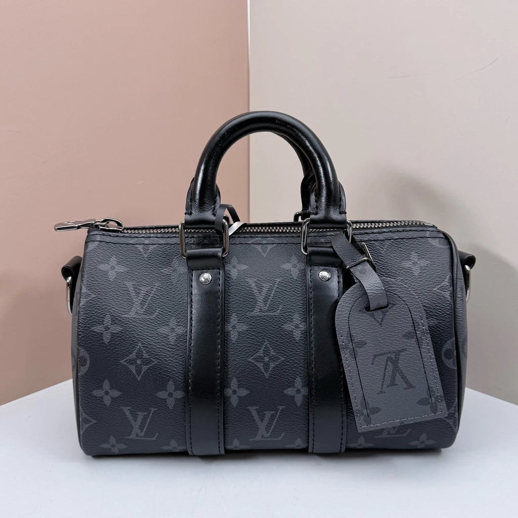 Louis Vuitton Keepall25 Monogram Top Handle Crossbody Black Silver Unisex