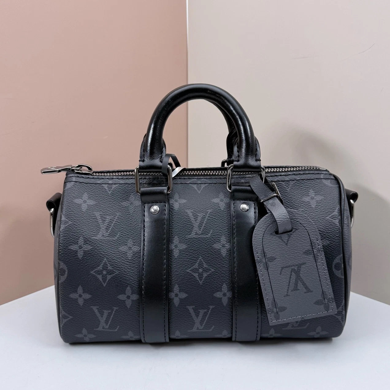 Louis Vuitton Keepall25 Monogram Top Handle Crossbody Black Silver Unisex