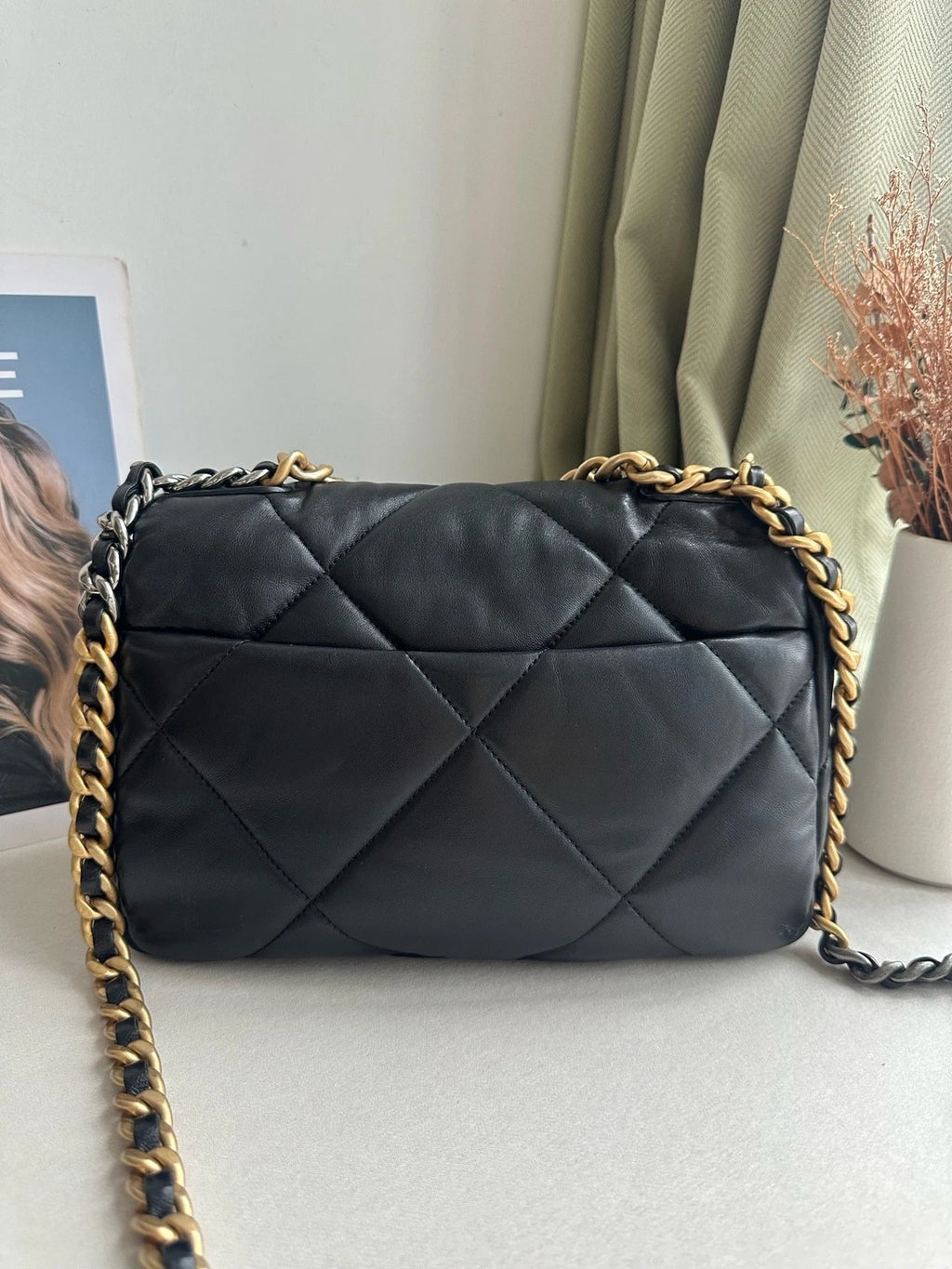 CHANEL 19Bag Small Black Gold Shoulder Crossbody Handbag Women