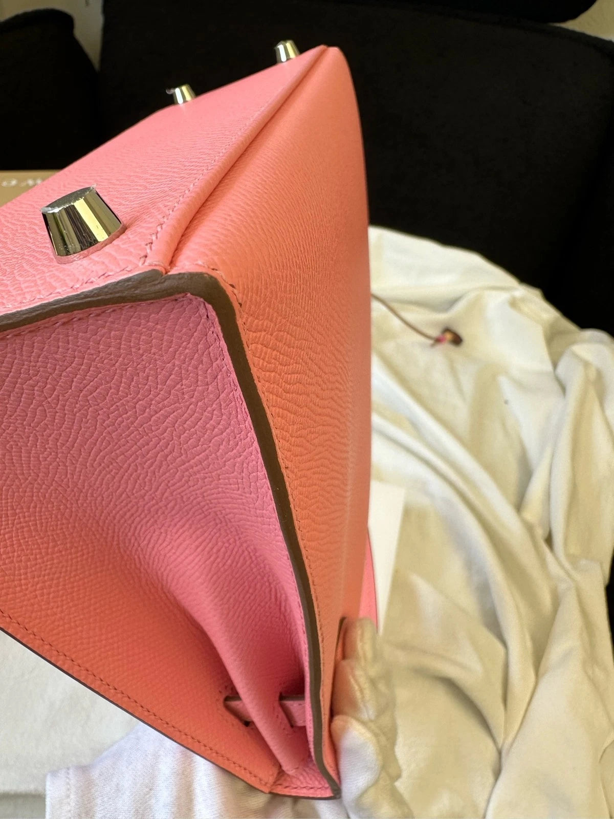 Hermes Kelly25 Pink Leather Top Handle Bag For Women