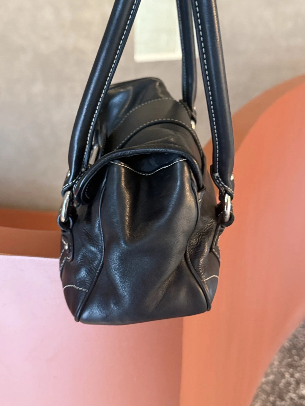 Christian Dior Calfskin PM Shoulder Bag Black Silver Hardware Women Classic