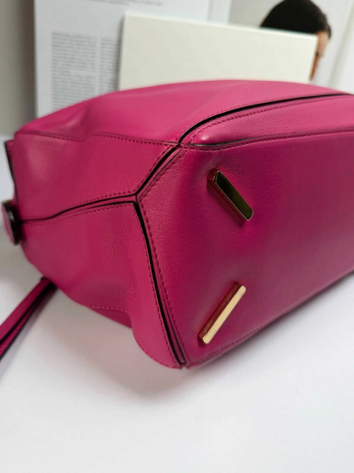 Loewe Puzzle MM Top Handle Shoulder Bag Crossbody Fuchsia Gold Women Classic