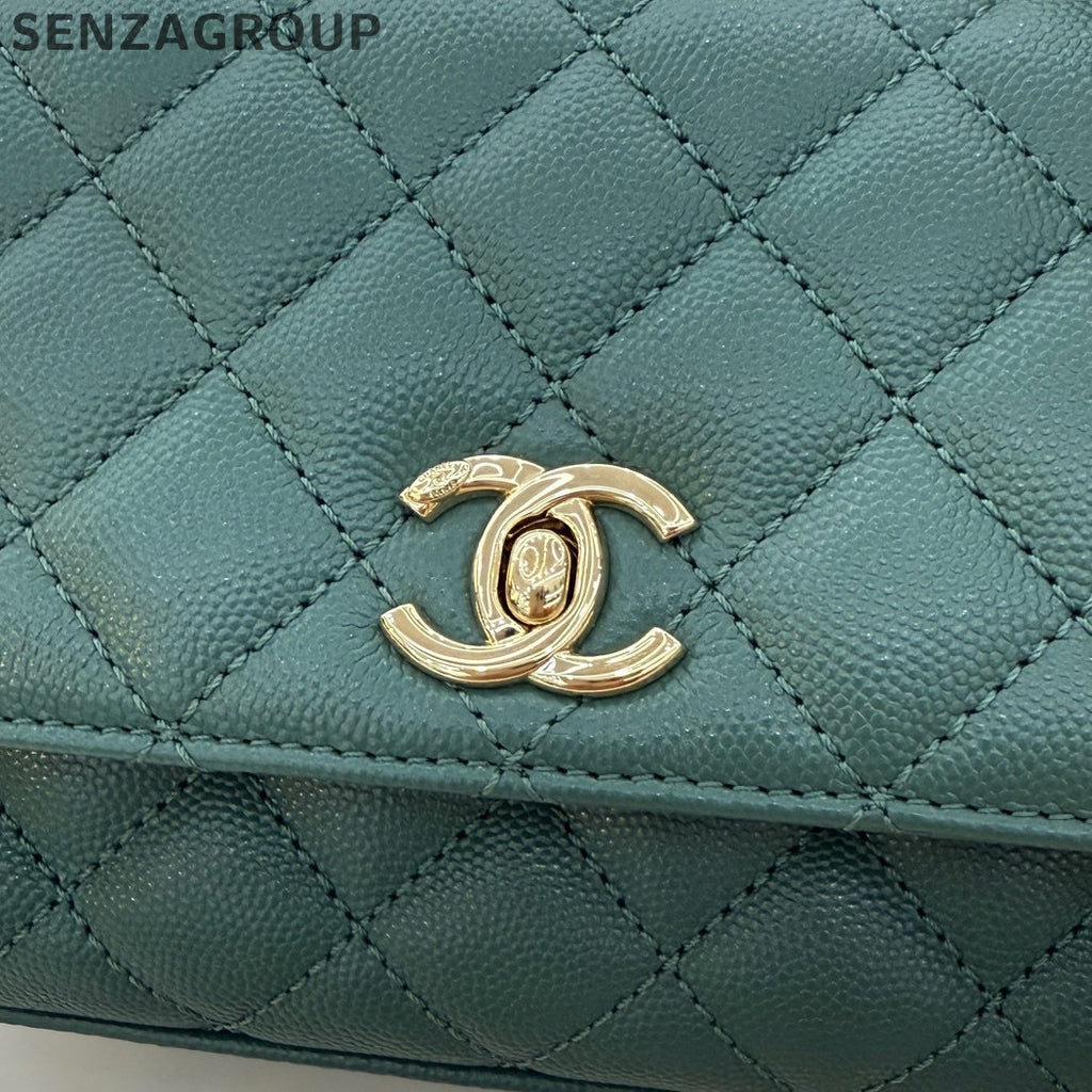 Chanel Coco Handle Mini Green Gold Chain Crossbody Bag Women's Fashion