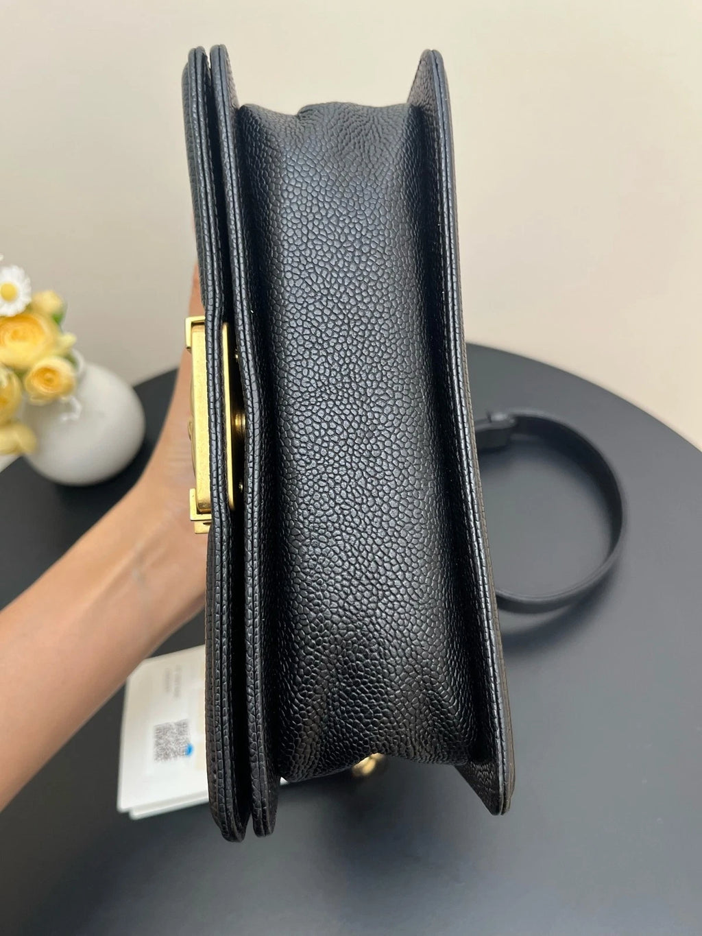 CHANEL LeBoy Small Black Gold Leather Shoulder Bag For Women