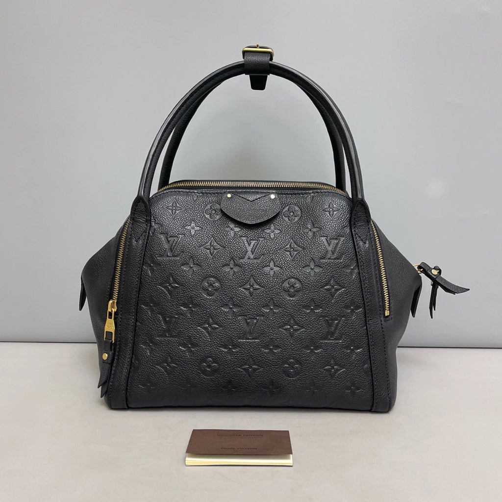 Authentic Louis Vuitton Marais Calfskin Monogram Top Handle Bag Black GHW