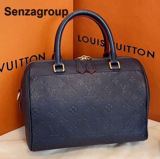 Louis Vuitton Speedy25 Monogram Top Handle Crossbody Blue Gold Women Classic