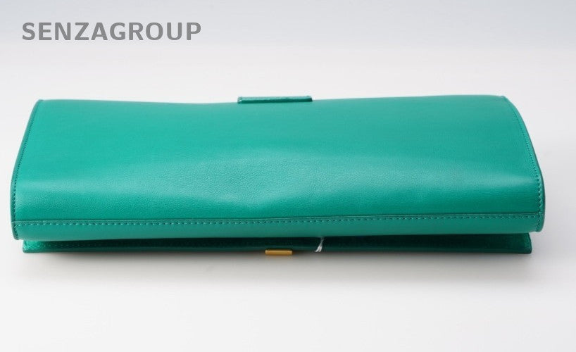 Saint Laurent Calfskin Clutch Green Gold Used Women Classic Designer