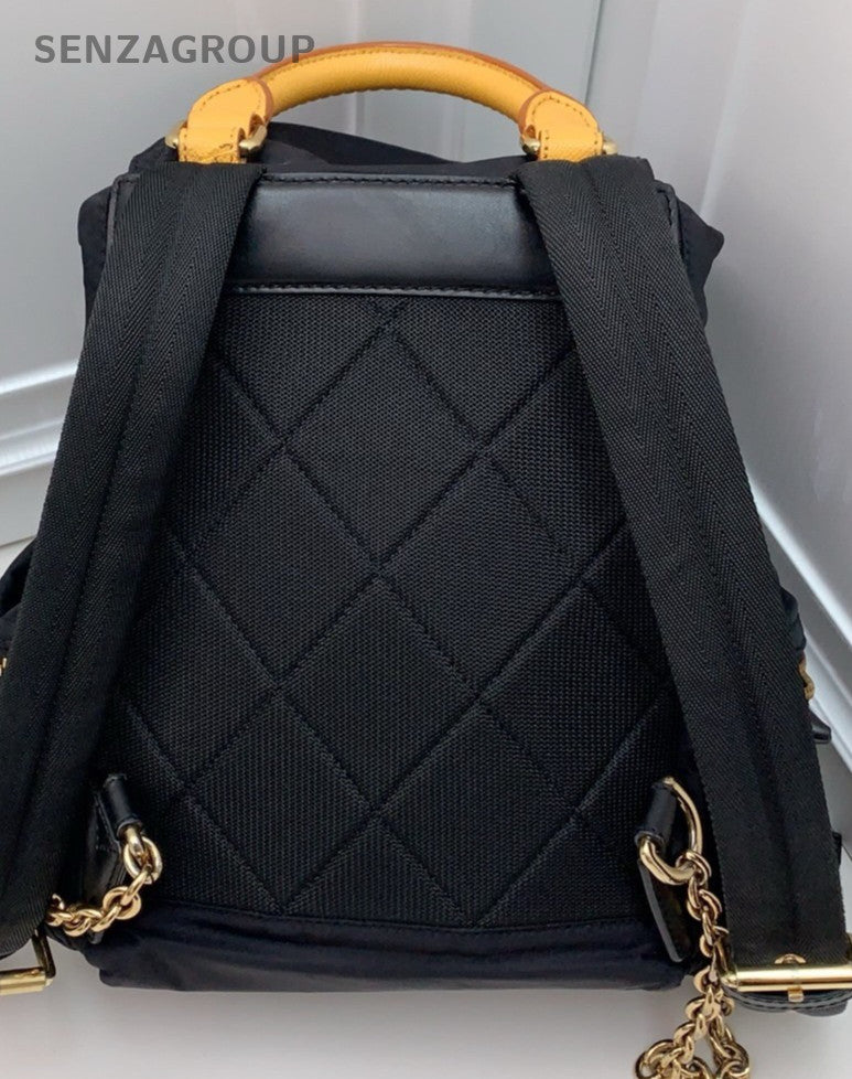 Burberry Nylon Backpack Black Gold Used Women Classic