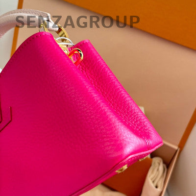 Louis Vuitton Capucines Chain Taurillon Handbag Shoulder Bag Red Gold Women