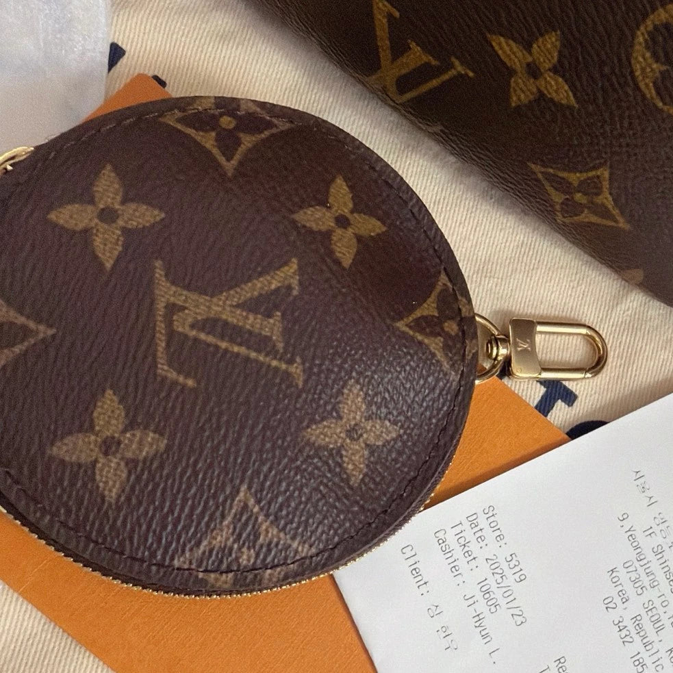 Excellent Louis Vuitton Neverfull BB Monogram Beige Strap Handbag Crossbody