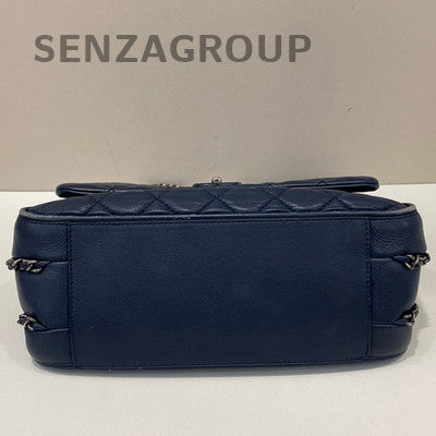 Chanel Cuba Quilted Chain Shoulder Bag Blue Silver Classic Women's
