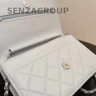 Chanel WOC Blue Silver Calfskin Quilted Chain Shoulder Crossbody Bag