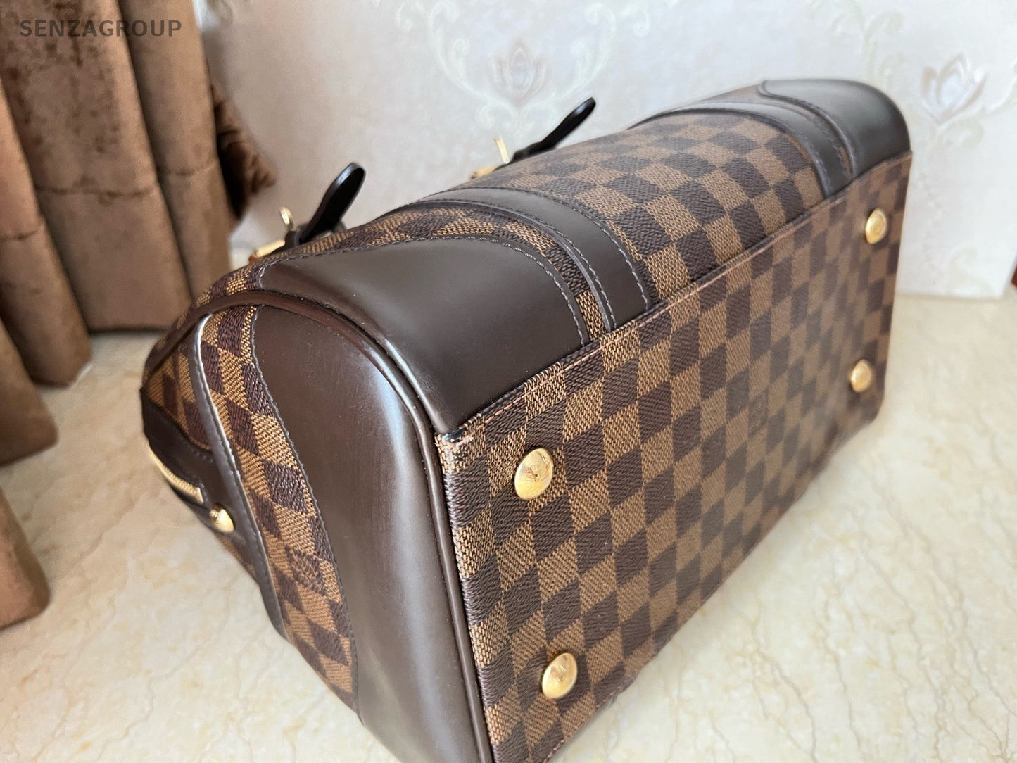 Louis Vuitton Berkeley Damier Ebene Top Handle Handbag Brown Gold Women