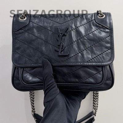 Saint Laurent YSL Niki Baby Chain Shoulder Bag Black Silver Small
