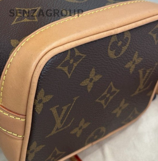 Louis Vuitton Monogram Nano Noe Bucket Bag Crossbody Brown Gold Women Classic