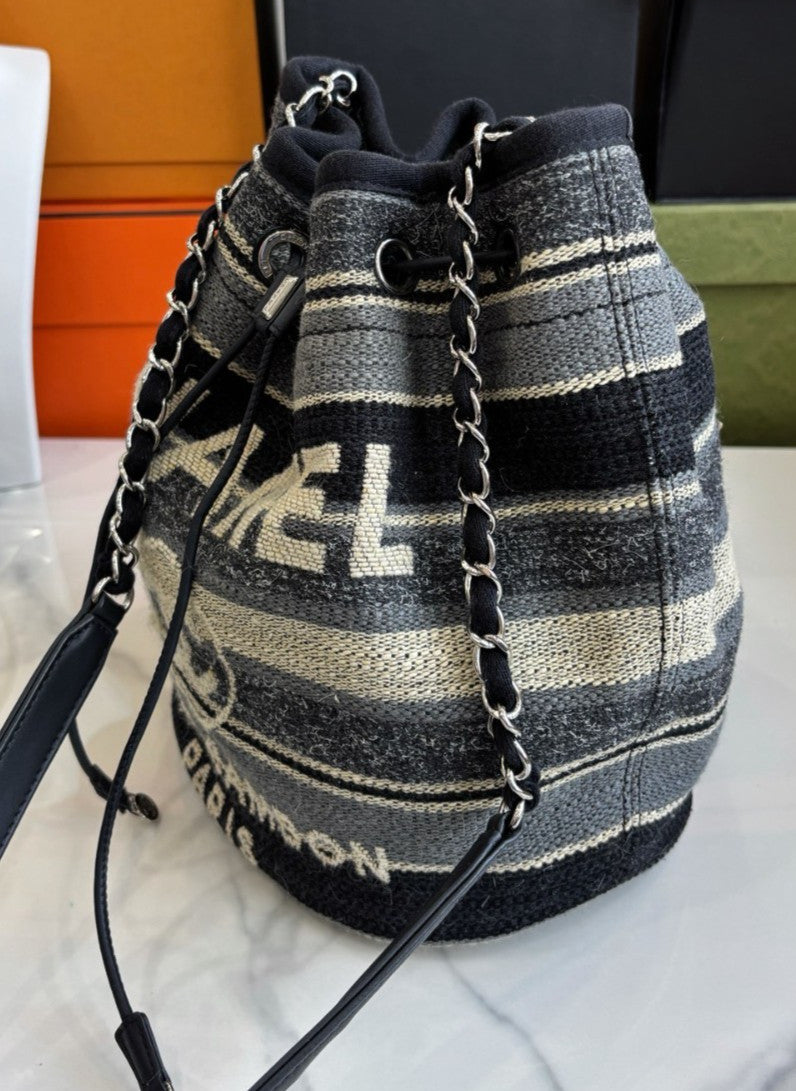 CHANEL Beach Series Drawstring Bucket Shoulder bag Canvas Women
