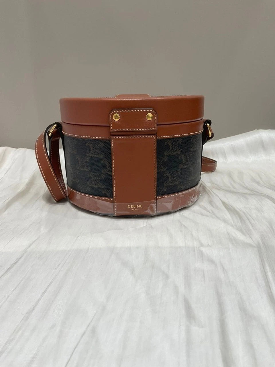 CELINE Women's Leather Drum Shape Crossbody Bag