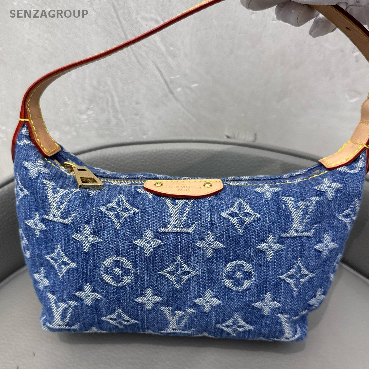 Louis Vuitton Denim Blue Shoulder Bag Gold Buckle Women's Classic Fashion
