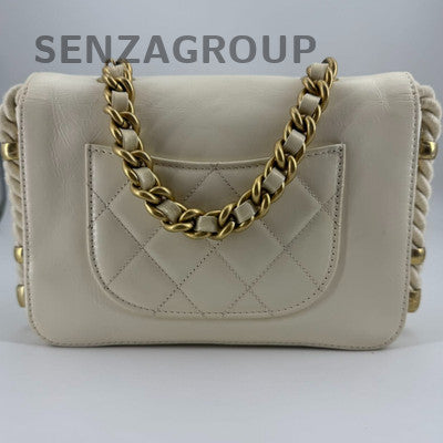 Chanel Quilted Calfskin Chain Shoulder Crossbody Bag Women's White Gold