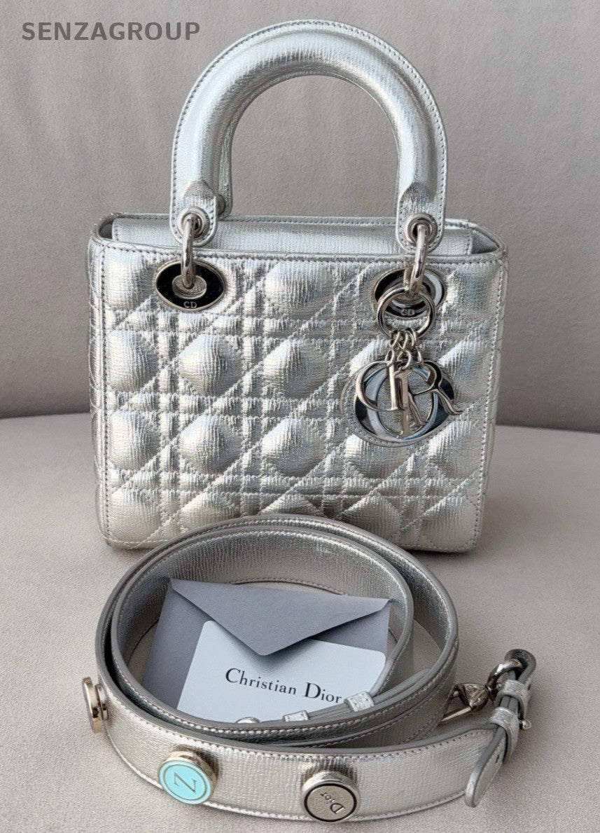 Christian Dior Lady Dior 2Way Top Handle Bag Silver Used Women Designer
