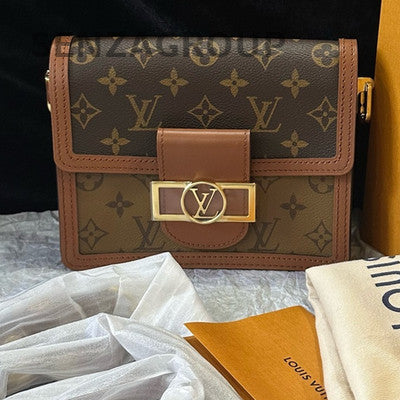 Louis Vuitton Monogram Dauphine MM Shoulder Bag Brown Gold Hardware