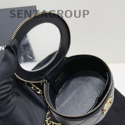 Chanel Black Gold Lambskin Mini Round Barrel Bag Chain Crossbody