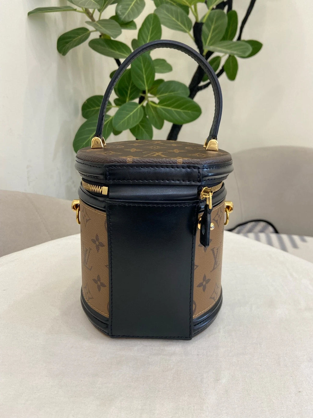 Louis Vuitton Cannes Monogram Top Handle Crossbody Brown Gold Women Classic