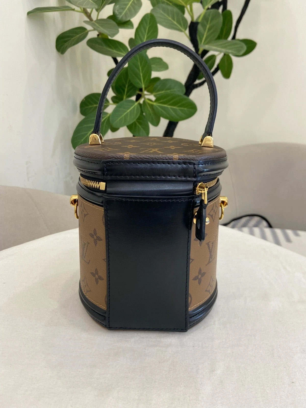 Louis Vuitton Cannes Monogram Top Handle Crossbody Brown Gold Women Classic