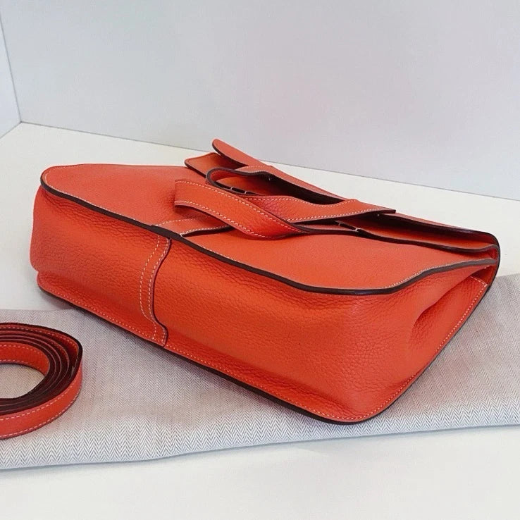 Hermes Halzan31 TC Leather Handbag Crossbody Orange Silver Hardware