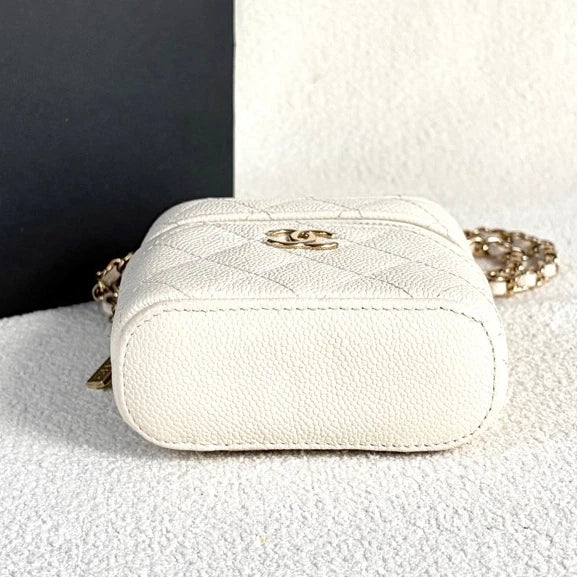 Chanel Vanity Gold White Crossbody Top Handle Excellent