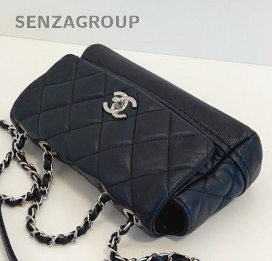 Chanel Classic Flap Mini Chain Shoulder Bag Black Silver Women Diamond Fashion