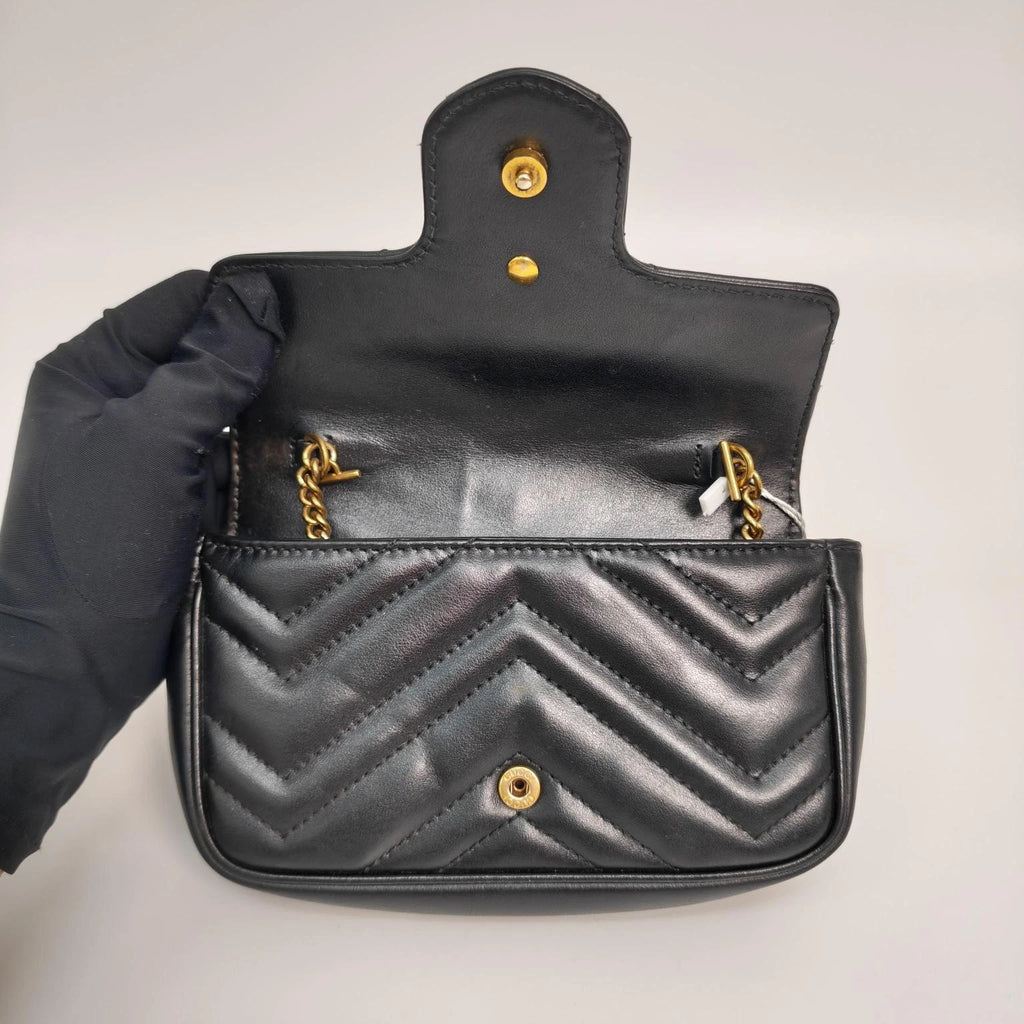 Gucci Marmont Mini Black Gold Calfskin Shoulder Bag For Women