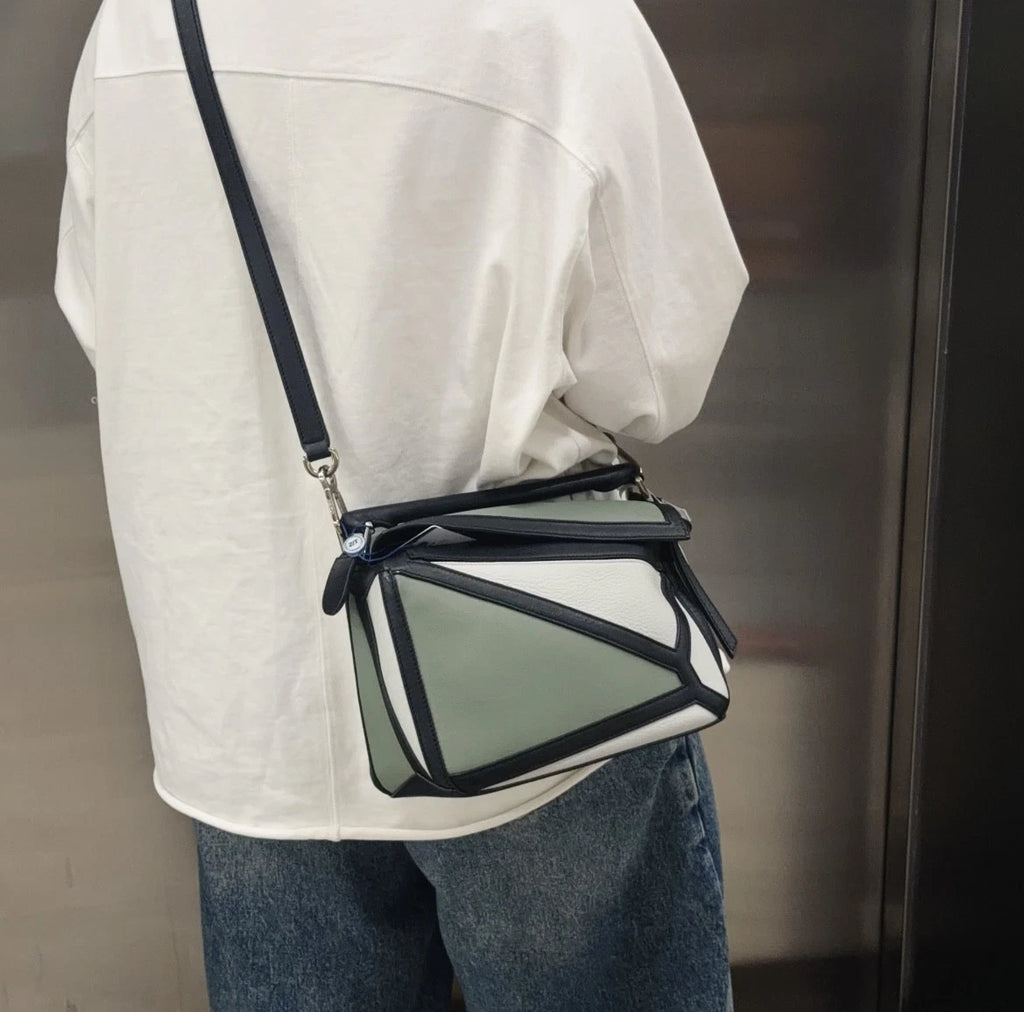 Authentic Loewe Puzzle PM Shoulder Crossbody Bag Green Silver Hardware