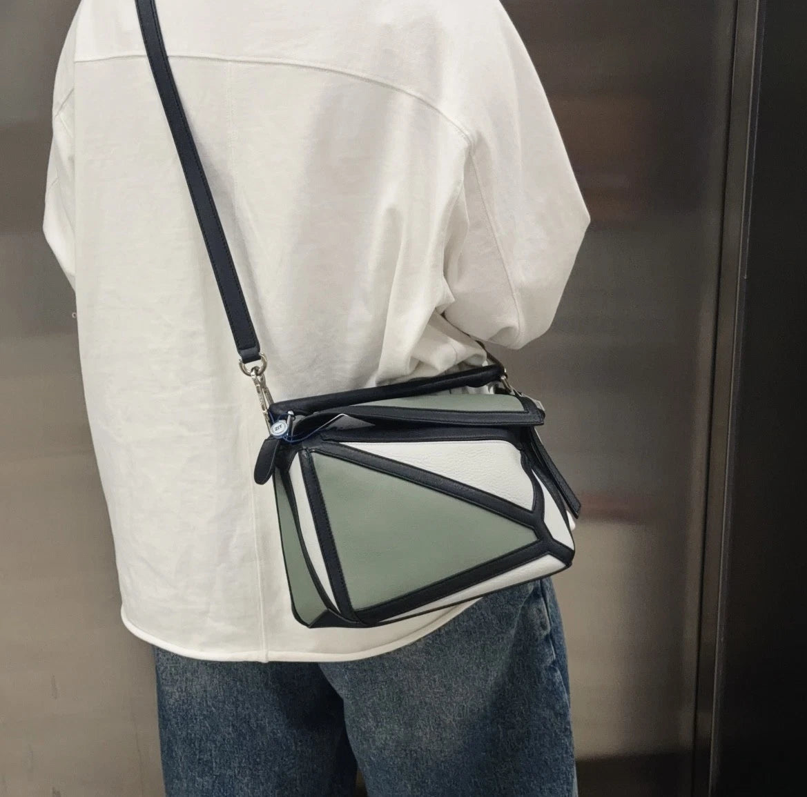 Authentic Loewe Puzzle PM Shoulder Crossbody Bag Green Silver Hardware