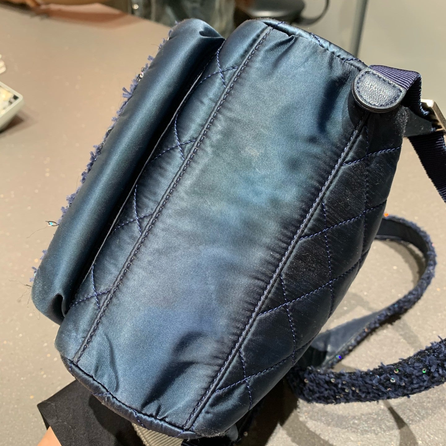 Chanel Classic Black Silver Sequin Tweed Backpack Quilted Pattern
