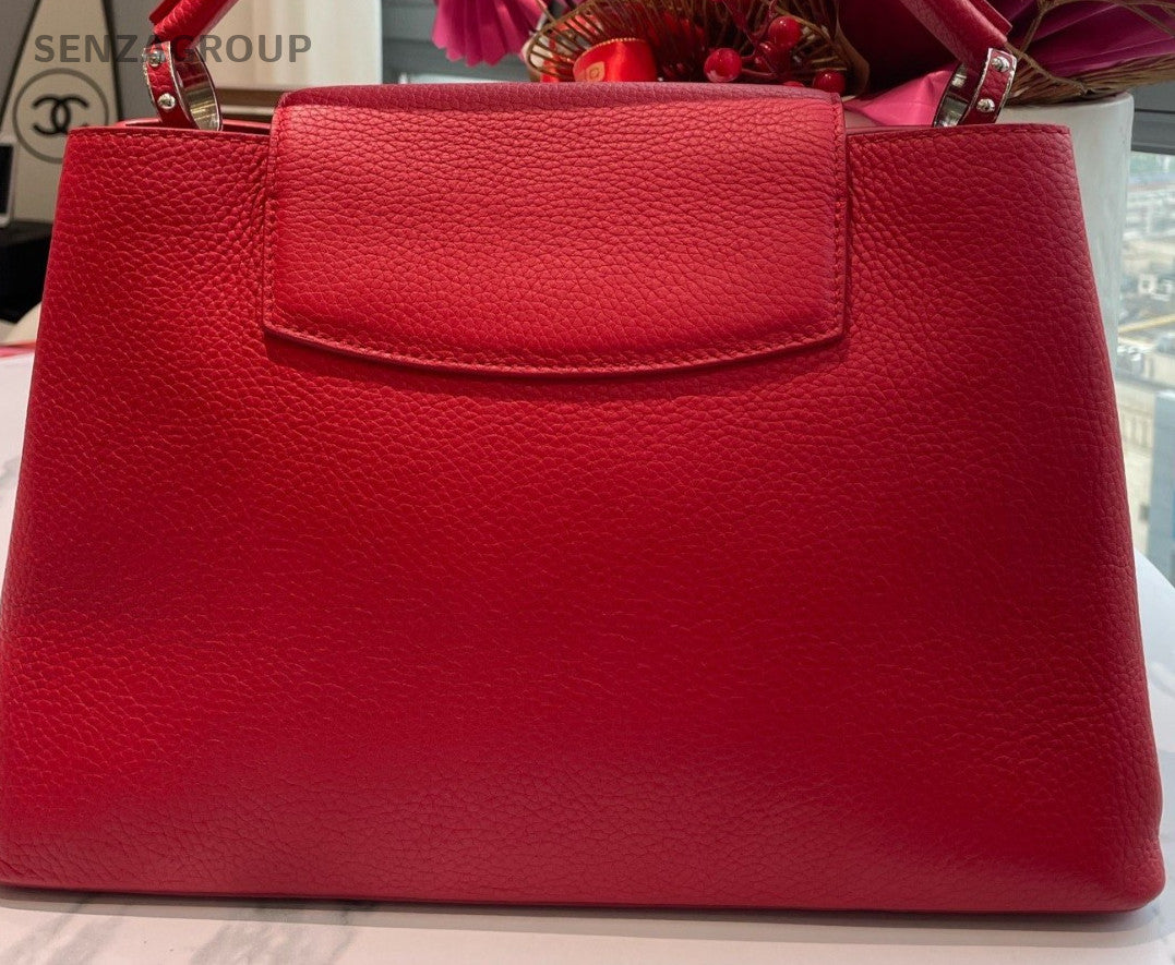 Louis Vuitton Capucines Top Handle Bag Red Silver Used Women Classic Designer