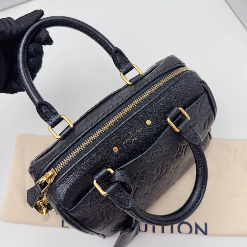 Louis Vuitton Speedy 20 Calfskin Top Handle Crossbody Bag Black Women Classic