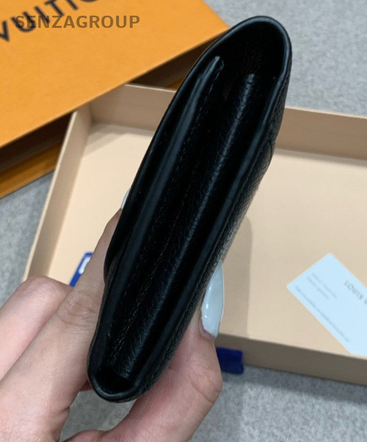 Louis Vuitton Long Wallet All Leather Logo Black Gold