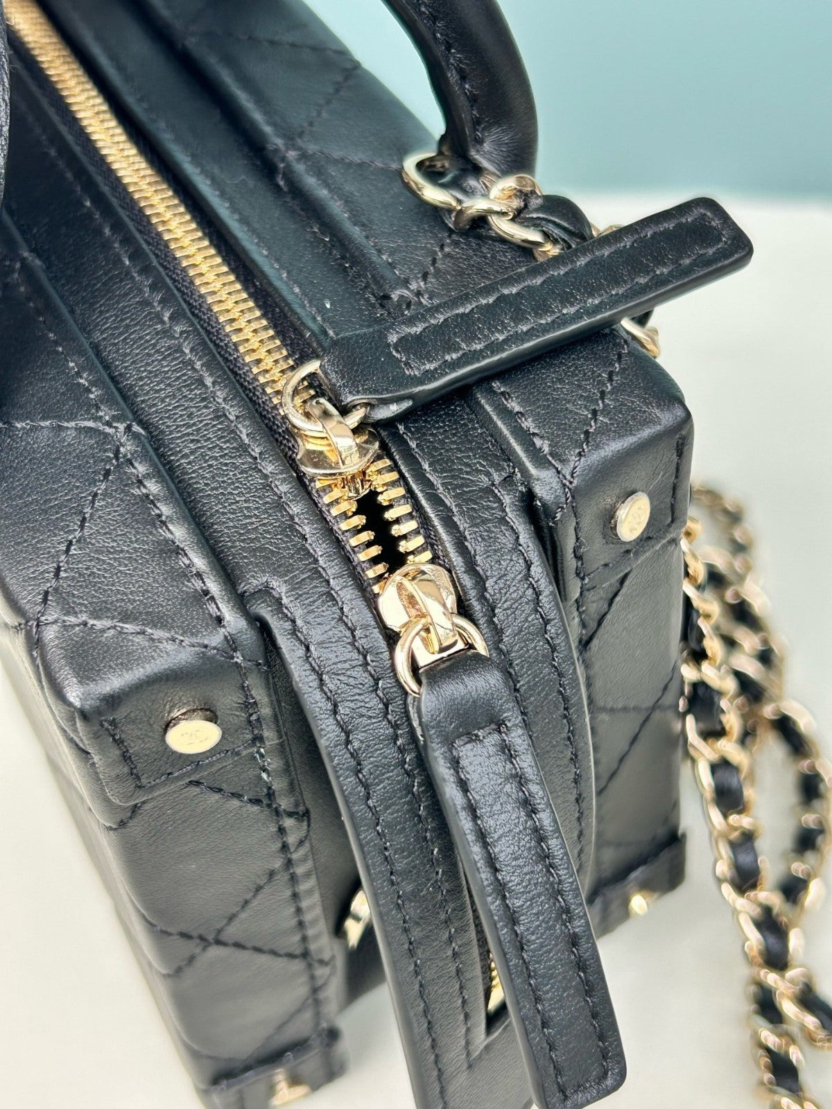 Chanel Camera Case PM Chain Top Handle Crossbody Black Gold Women Classic