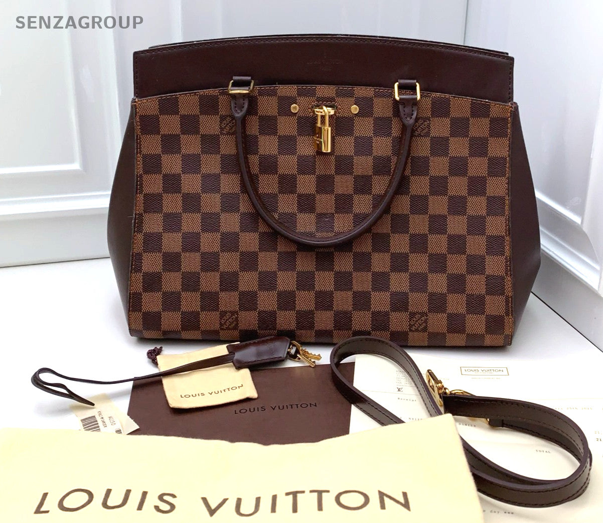 Louis Vuitton Damier Ebene Top Handle 2way Shoulder Handbag Brown