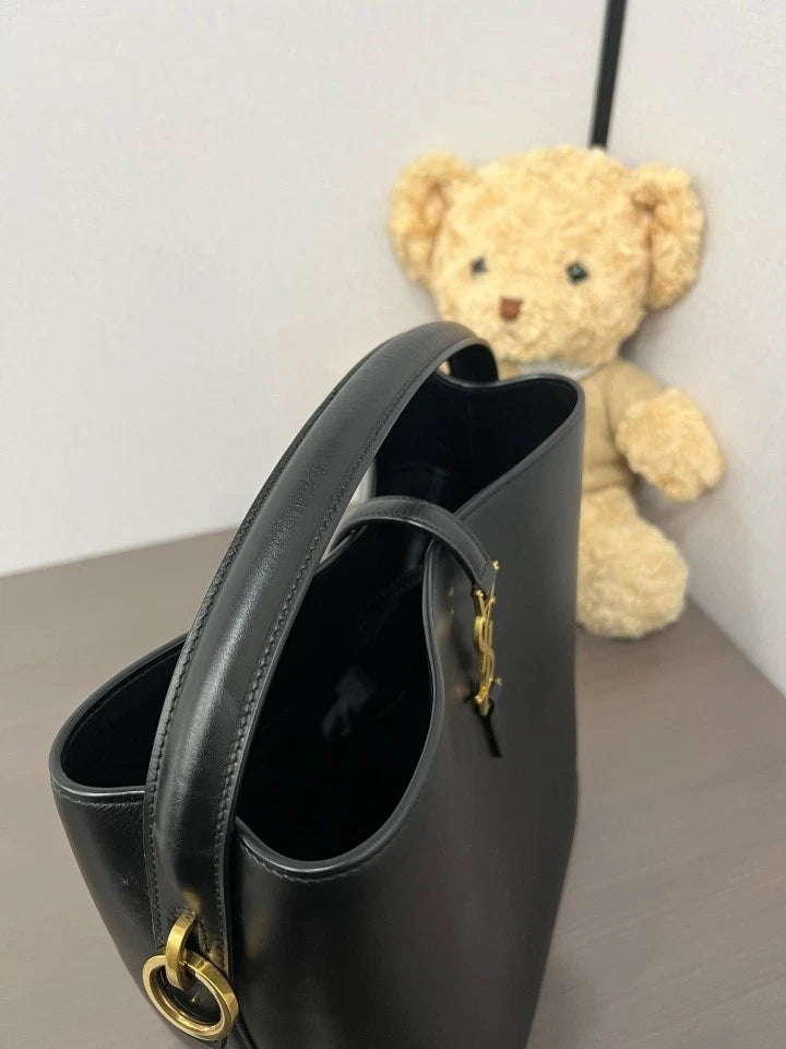 YSL Black Leather Large Bucket Bag For Women