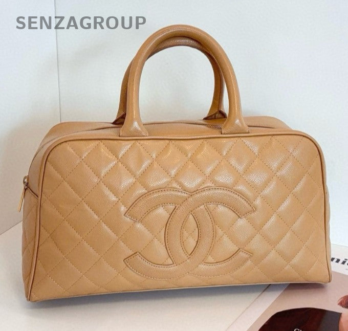 Chanel Bolide GM Top Handle Bag Beige Gold Diamond Women Classic CC Logo