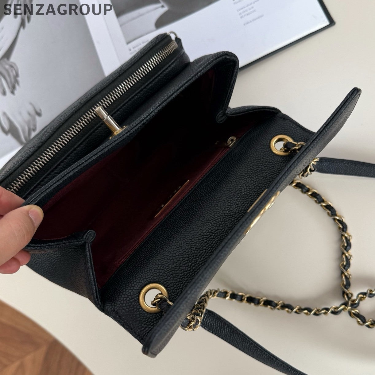 Chanel Diamond Chain Black Gold Shoulder Bag Crossbody Women Classic