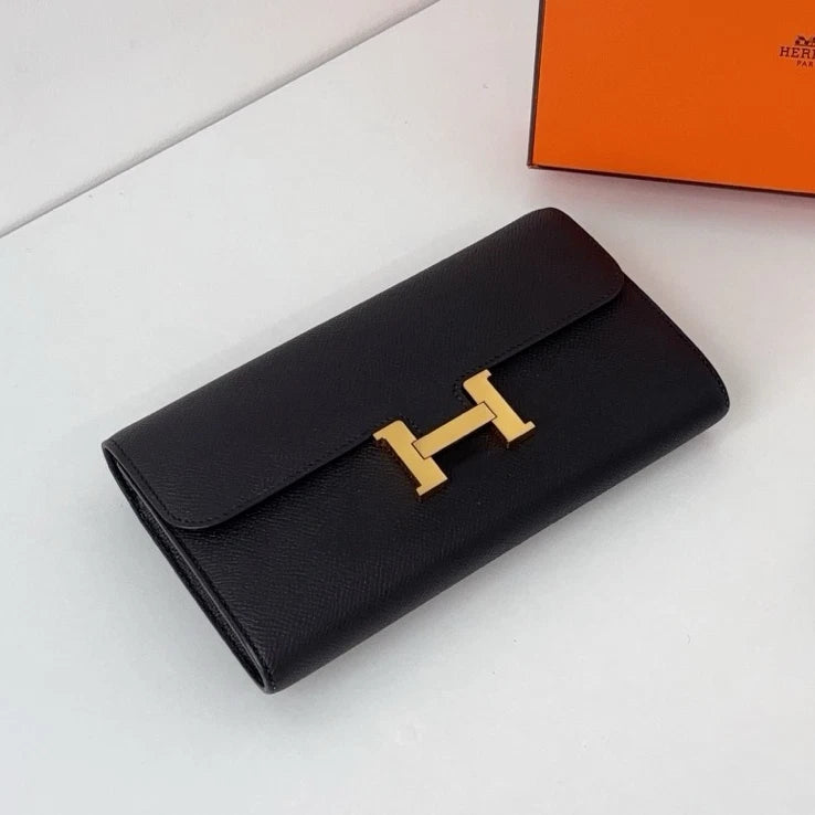 Hermes Constance Togo Epsom Leather Black Gold Clutch Shoulder Bag Crossbody